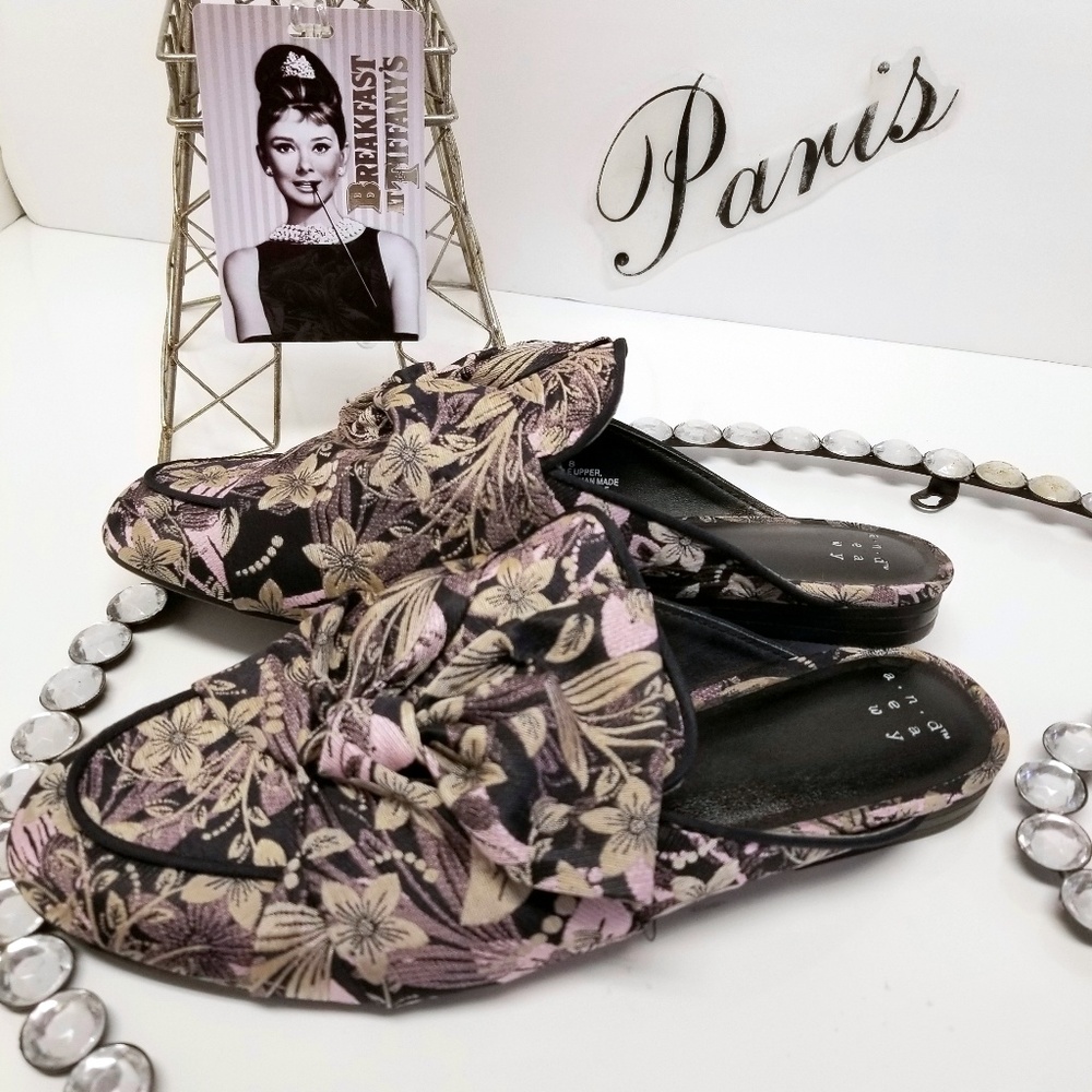 Vintage Black Satin Print Floral Mules - Picture 4 of 8